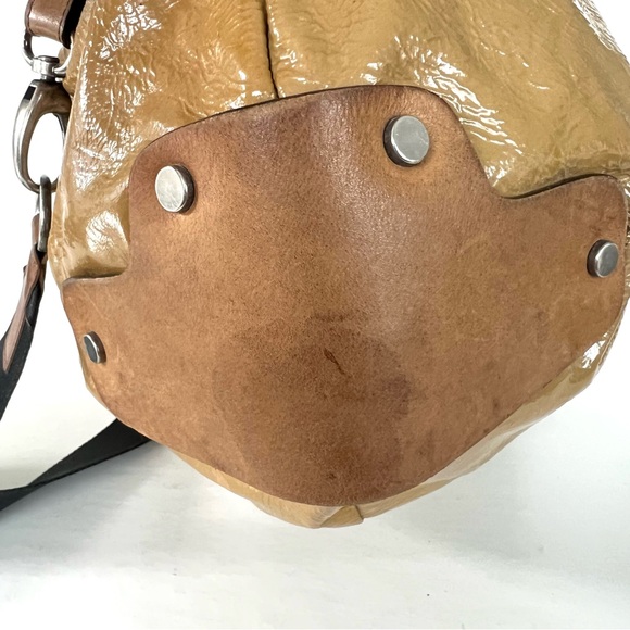 MARNI Balloon Dark Mustard Patented Leather w Brown Leather Top Handle Satchel - Picture 14 of 16